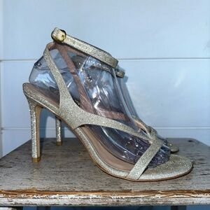 Stuart Weitzman Silver Glitter high heel sandals Align 95 size 8 EUC